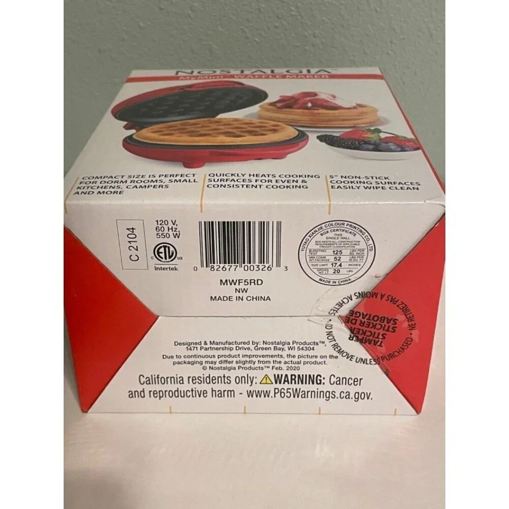 Nostalgia My Mini Personal Multi Purpose Waffle Maker 5" Electric Red New x2 - Picture 6 of 7